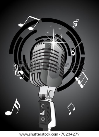 abstract black background with musical notes, microphone