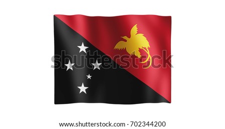 Flag of Papua New Guinea; true ratio; gentle, stylized, non-realistic, unhinged waving; nice textile pattern visible in hi-res