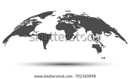 Monochrome 3D Map of the World with Shadow Isolated on White Background. Vector Illustration