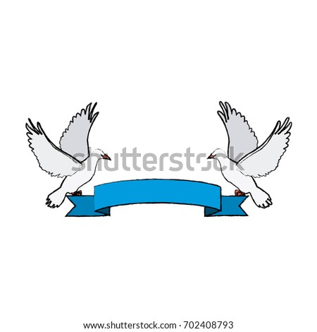 two doves holding a banner ribbons clip art isolated on white background