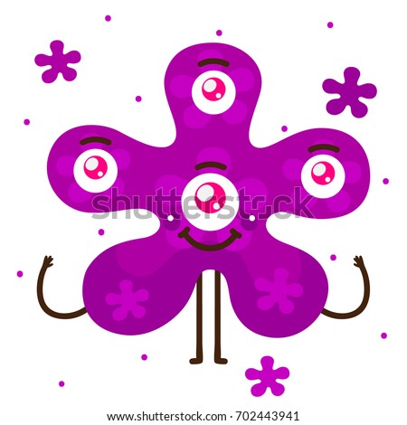 Geometric monster, purple free form, shape, cartoon character, vector, isolated object on white background, children's illustration.