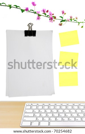 Yellow memo and blank note paper isolate white background