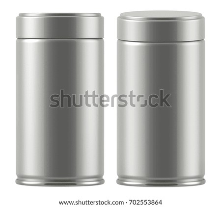 3D rendering Round silver tin can with lid. Container for tea, coffee, sugar, cereals, candy, spice, snack or Cosmetic cream, gel, wax