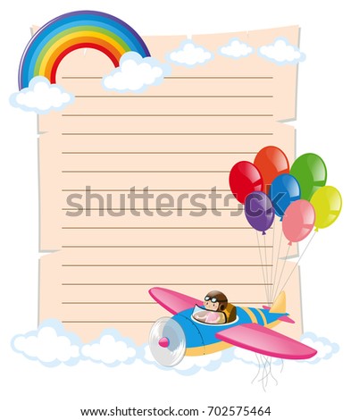 Paper template with kid on plane illustration