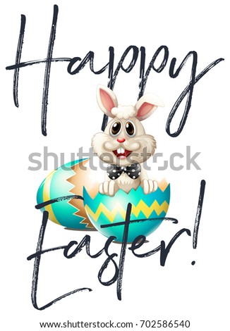 Happy Easter card with bunny and egg illustration