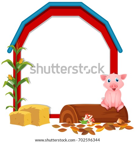 Border template with pig in the barn illustration