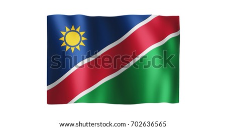 Flag of Namibia; true ratio; gentle, stylized, non-realistic, unhinged waving; nice textile pattern visible in hi-res