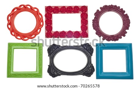 Modern Vibrant Colored Empty Frames Isolated on White with a Clipping Path. Royalty-Free Stock Photo #70265578