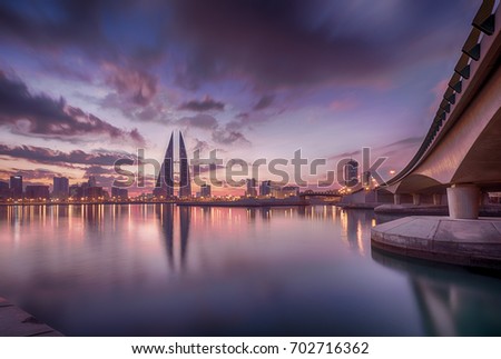 Bahrain ,Manama - areal view of manama in November 16- 2015,Skyscrapers along with WTC ,Domain Hotel and Bahrain Bank Royalty-Free Stock Photo #702716362