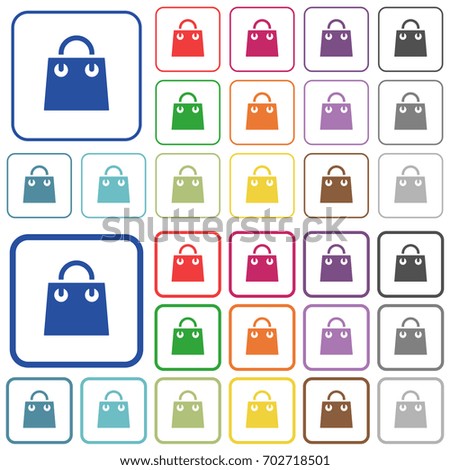 Shopping bag color flat icons in rounded square frames. Thin and thick versions included.