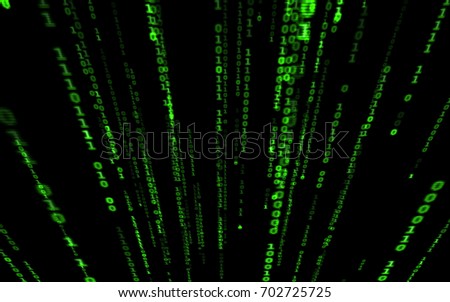 Background in a matrix style.Binary computer code on black background.Green digital code numbers in matrix style.Cyberpunk hacker abstraction backdrop.Random numbers falling on the black background.