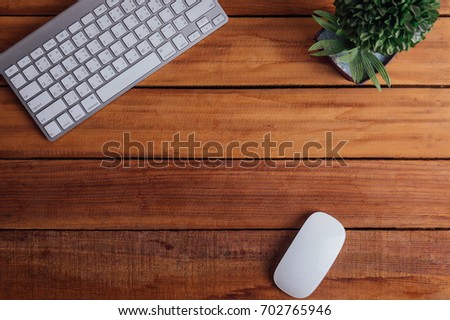 office desk mouse and keyboard on wood table