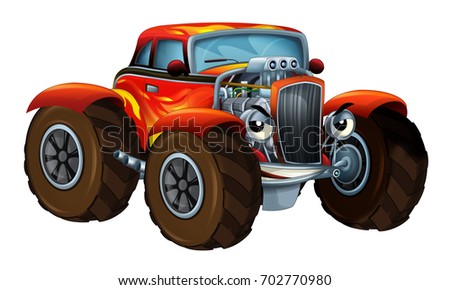 The happy cartoon hot rod - caricature - illustration for the children
