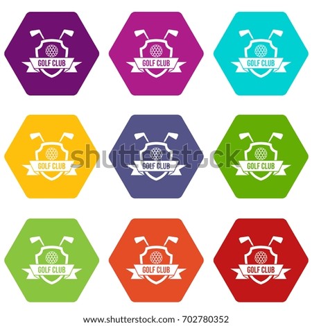 Golf club emblem icon set many color hexahedron isolated on white vector illustration