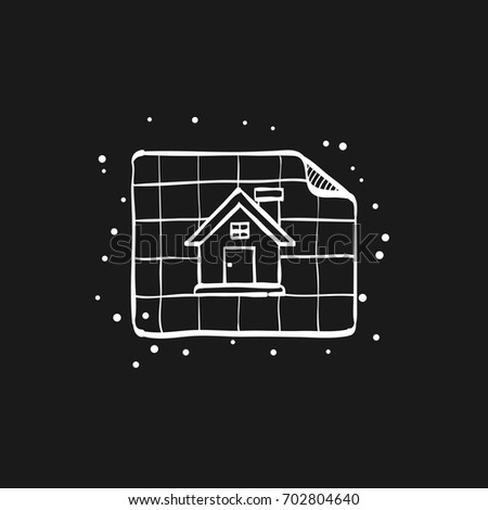 Blueprint icon in doodle sketch lines. Property house design mortgage