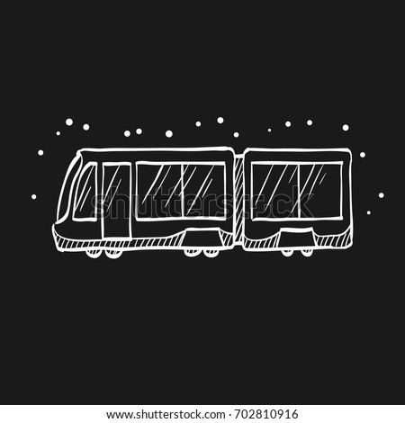 Tram icon in doodle sketch lines. Metro, urban, public transport 