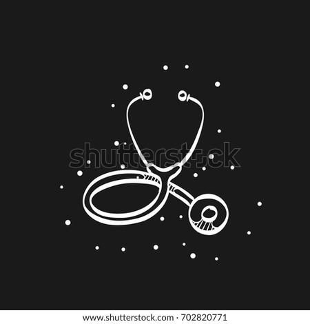Stethoscope icon in doodle sketch lines. Medical equipment, doctor, practitioner 