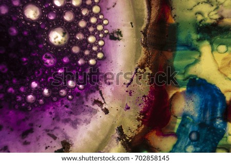 Bubbles, Watercolor paint dissolves in water, Colored abstractions