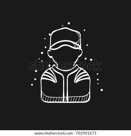 Racer avatar icon in doodle sketch lines. Sport transportation automotive car motorcycle