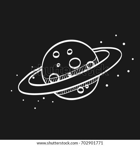 Planet Saturn icon in doodle sketch lines. Plasma, belt, satellite 