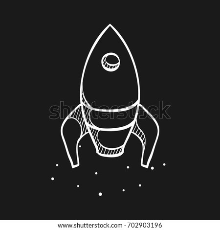 Rocket icon in doodle sketch lines. Launching, startup, media, idea 