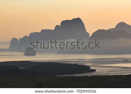 twilight sky over the mountain and mangrove forest, silhouette picture