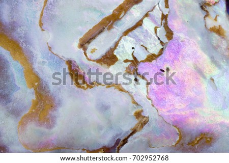 Nature texture pattern of nacre mother-of-pearl inner side of Paua, Perlemoen or Abalone shell macro abstract background Royalty-Free Stock Photo #702952768