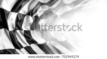 Checkered black and white racing flag on white