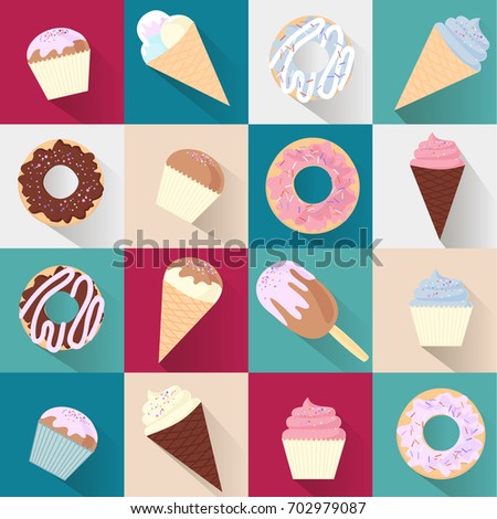 sweet desserts on a colored background, vector