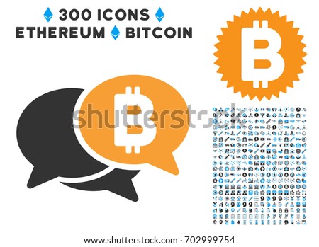 Bitcoin Webinar icon with 300 blockchain, cryptocurrency, ethereum, smart contract pictograms. Vector clip art style is flat iconic symbols.