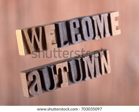 Welcome Autumn wooden banner floating on an orange background