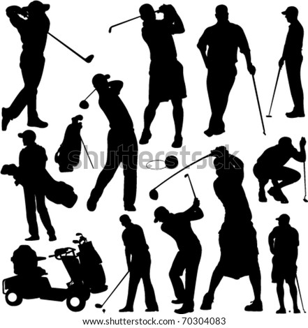 Golf players and equipment silhouettes