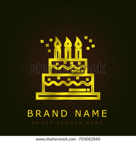 Birthday cake golden metallic logo