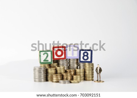 Rows of coins over white background for business financial concept