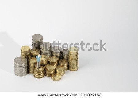 Rows of coins over white background for business financial concept