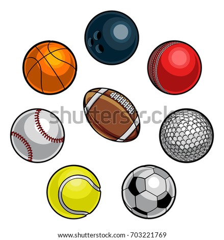 A set of cartoon sports balls icons