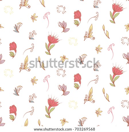 vector seamless pattern little leaves and flowers
