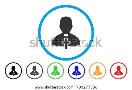 Catholic Priest vector rounded icon. Image style is a flat gray icon symbol inside a blue circle. Bonus color versions are gray, black, blue, green, red, orange.
