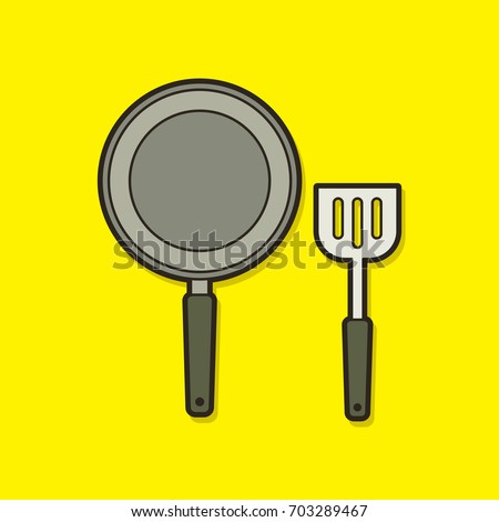 Pan and spatula top view graphic vector
