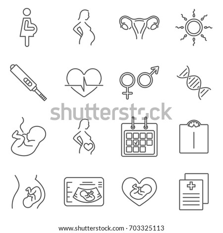 Simple Set of pregnancy Related Vector Line Icons. Contains such Icons as motherhood, child, embryo, pregnancy test, childbirth and more.  Royalty-Free Stock Photo #703325113