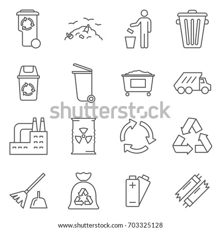 Simple Set of disposal Related Vector Line Icons. Contains such Icons as garbage, recycling, trash, scrap, rubbish, waste and more.  Royalty-Free Stock Photo #703325128