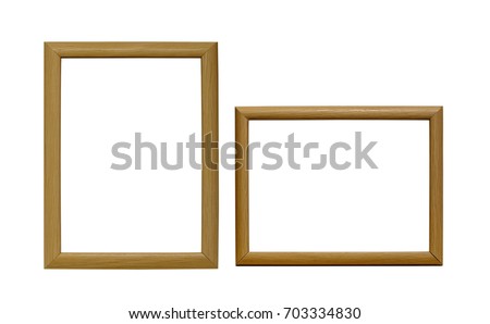 brown wooden photo frame horizontal and vertical isolate on white background
