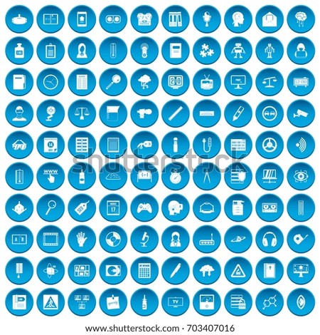 100 information icons set in blue circle isolated on white  illustration