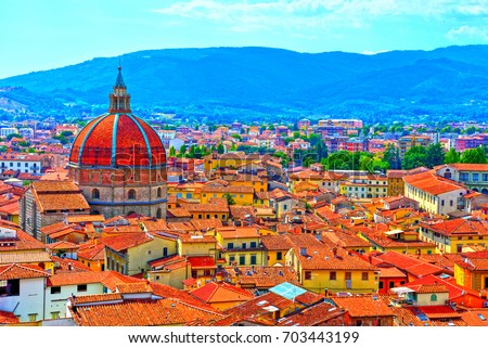 Panorama on top of the tower of the cathedral of Pistoia Royalty-Free Stock Photo #703443199