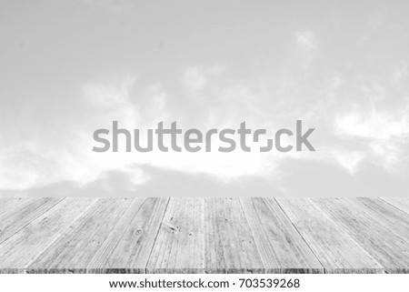 Nature cloudscape with sky and white cloud with Wood terrace , process in white style