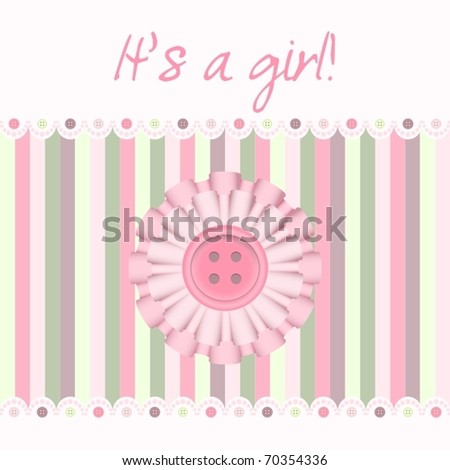 "It's a girl!" baby card announcement, vector illustration