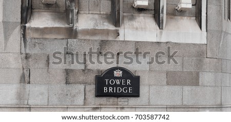 Sign of Tower Bridge in London, England