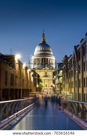 The dome of St Paul's Cathedral London at dusk
