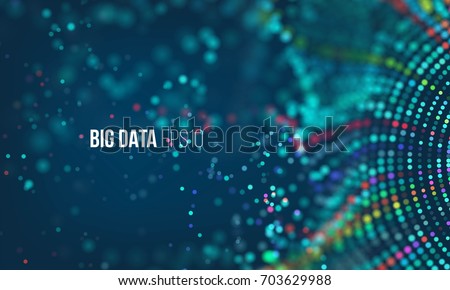 Data sorting flow process. Big data stream futuristic infographic. Colorful particle wave with bokeh Royalty-Free Stock Photo #703629988