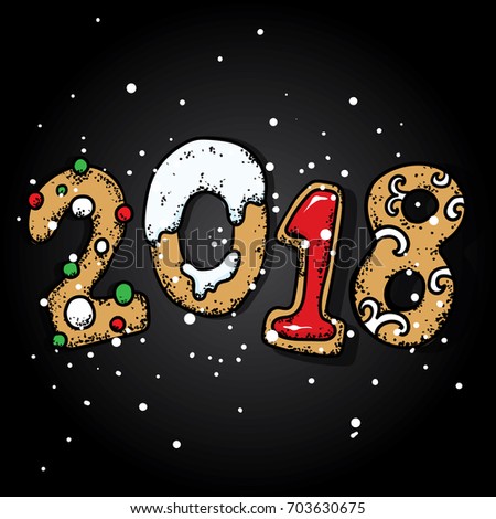 Christmas cookies in the form of numbers. New Year 2018. Vector illustration for a postcard or a poster.